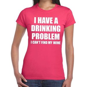 Drinking problem wine tekst t-shirt roze dames - Feestshirts