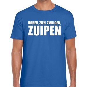 Horen zien zwijgen ZUIPEN heren shirt blauw - Heren feest t-shirts