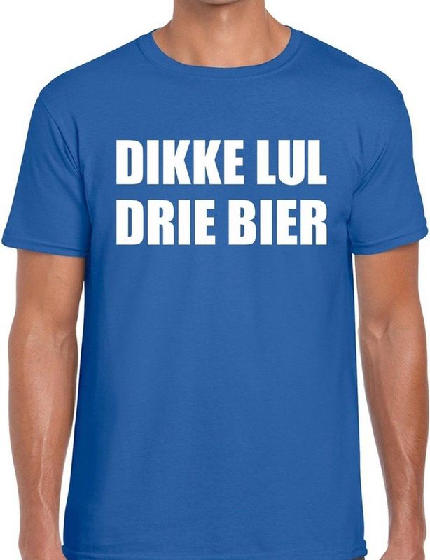 Dikke Lul Drie Bier heren shirt blauw - Heren feest t-shirts