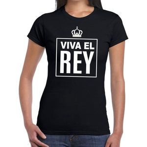 Zwart Viva el Rey Spaanse tekst shirt dames - Oranje Koningsdag/ Holland supporter kleding