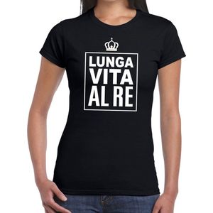 Zwart Lunga vita al Re Italiaanse tekst shirt dames - Oranje Koningsdag Holland supporter kleding