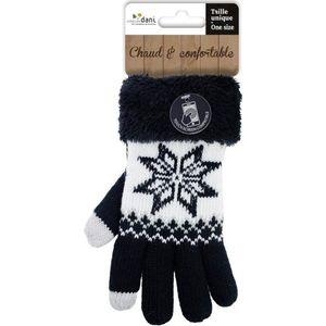 Touchscreen gebreide winter handschoenen Nordic/zwart voor dames - Smartphone handschoenen