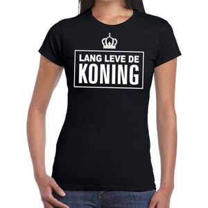 Zwart Lang leve de Koning tekst shirt dames - Oranje Koningsdag/ Holland supporter kleding