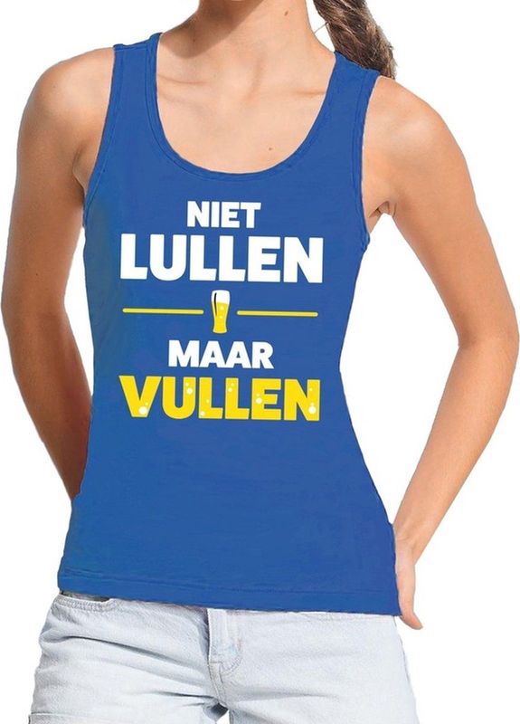 Bellatio Decorations - Tanktop - Blauw - 100% Katoen - Tekstprint