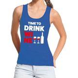 Bellatio Decorations - Tanktop - Blauw - Dames - Time to Drink Wine