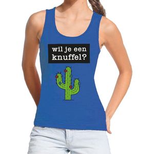 Bellatio Decorations - Tanktop - Blauw - Katoen - Tekst Wil je een Knuffel?