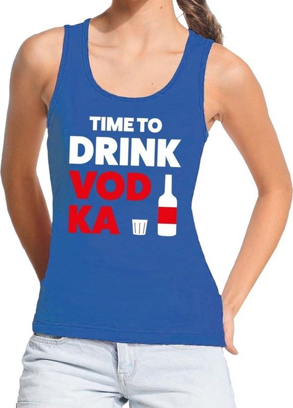 Bellatio Decorations - Tanktop - Blauw - Dames - Mouwloos met Tekst