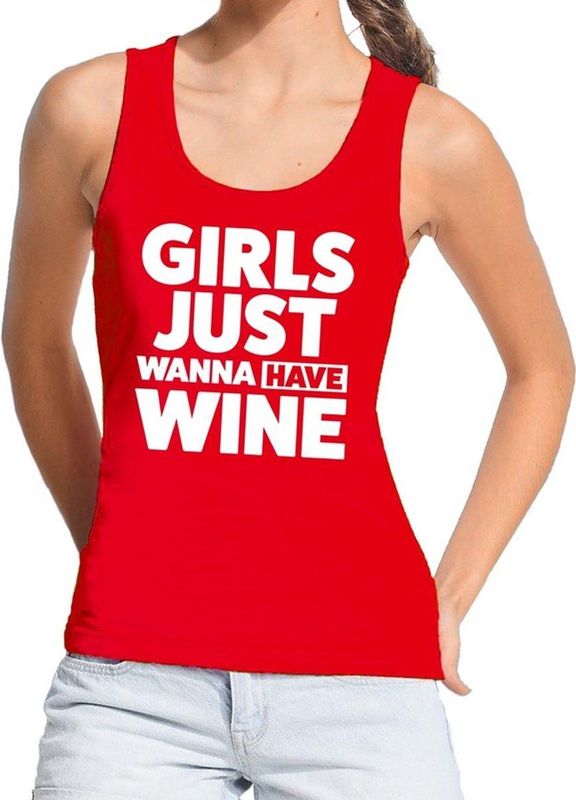 Bellatio Decorations - Singlet - Rood - Katoen - Girls Just Wanna Have Wine