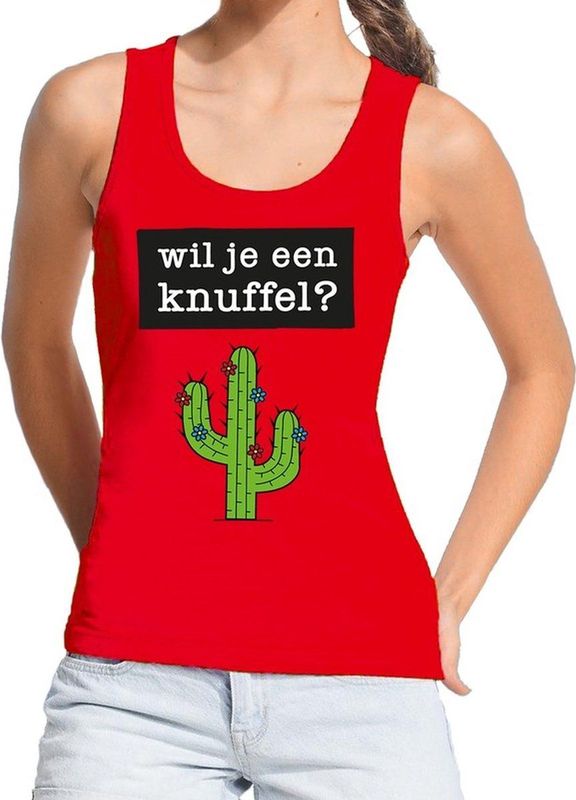 Bellatio Decorations - Knuffel Tekst Tanktop - Rood - Mouwloos Shirt - Dames