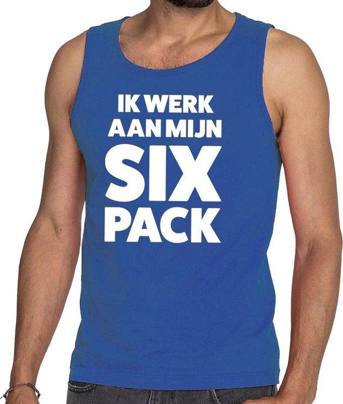 Bellatio Decorations - Ik Werk Aan Mijn SIX Pack - Tanktop - Blauw - Katoen