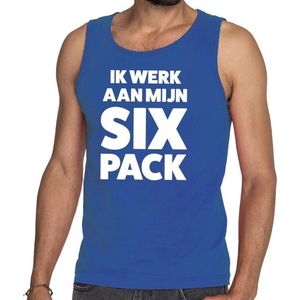 Ik werk aan mijn SIX Pack tekst tanktop / mouwloos shirt blauw heren - heren singlet Ik werk aan mijn SIX Pack