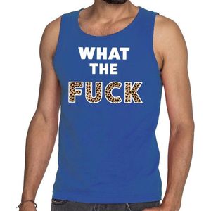 What the fuck tijgerprint tekst tanktop / mouwloos shirt blauw heren - heren singlet What the Fuck L