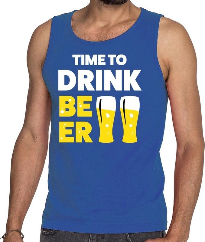 Time to drink Beer tekst tanktop mouwloos shirt blauw heren - heren singlet Time to drink Beer