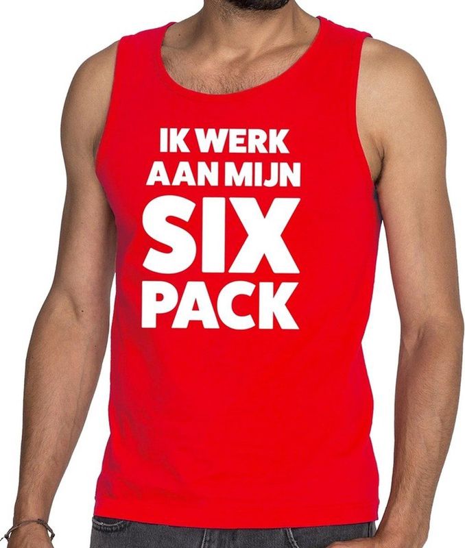 Ik Werk Aan Mijn SIX Pack Tekst Tanktop / Mouwloos Shirt Rood Heren