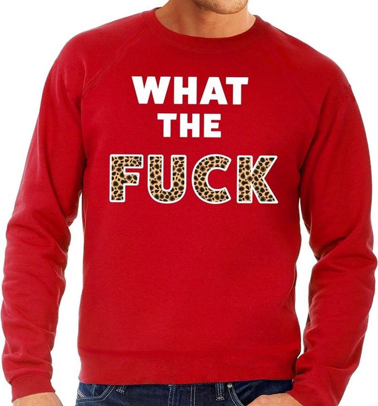 What the Fuck tijgerprint tekst sweater rood heren - heren trui What the Fuck tijgerprint