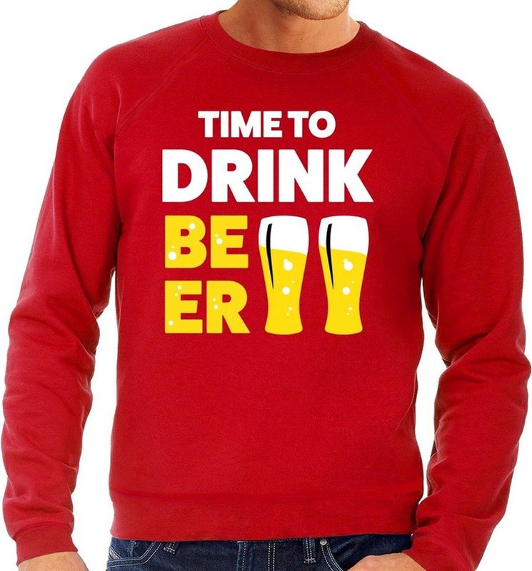 Time to Drink Beer tekst sweater rood heren - heren trui Time to Drink Beer