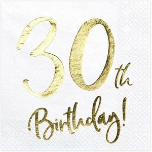 20x Witte 30 Jaar Leeftijd Verjaardag Servetjes 33 cm - Servetten 30 Jaar 20 Stuks