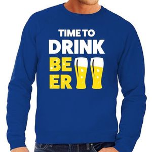 Time to Drink Beer tekst sweater blauw - Feesttruien