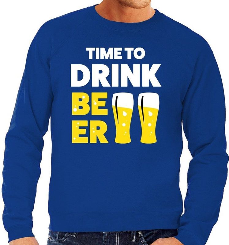Time to Drink Beer tekst sweater blauw heren - heren trui Time to Drink Beer