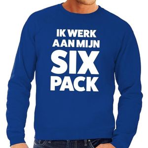 Ik werk aan mijn SIX Pack fun sweater blauw voor heren