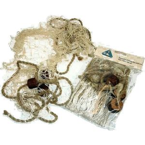 Decoratie visnet met kurk 150 x 100 cm - Maritieme woonaccessoires - Deco visnetten naturel