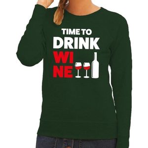 Time to Drink Wine tekst sweater groen voor dames - Feesttruien