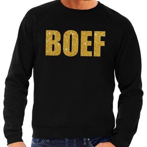 Boef goud glitter tekst sweater zwart heren - heren trui Boef in gouden letters