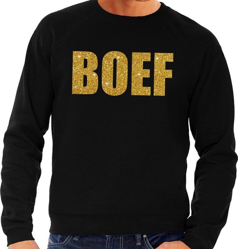 Boef goud glitter tekst sweater zwart heren - heren trui Boef in gouden letters