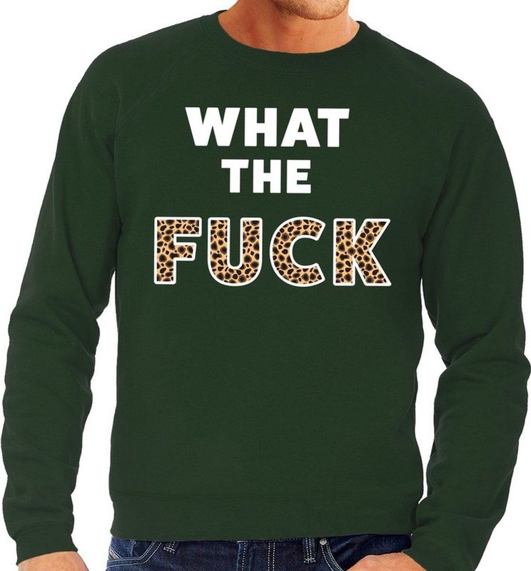 What the Fuck tijgerprint tekst sweater groen heren - heren trui What the Fuck tijgerprint