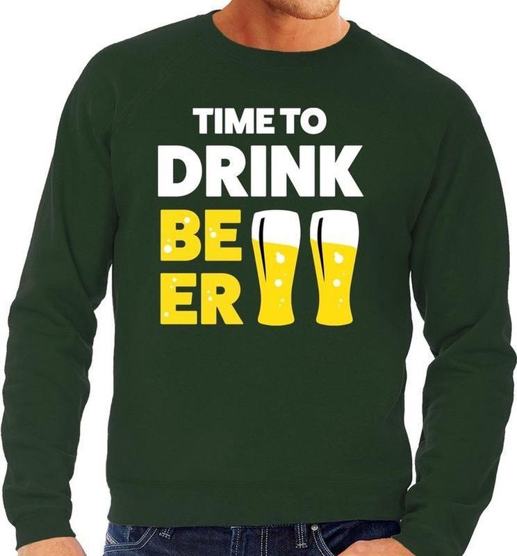 Time to drink Beer tekst sweater groen heren - heren trui Time to drink Beer