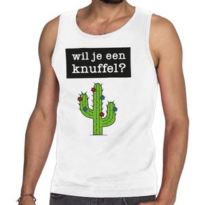 Bellatio Decorations - Heren Singlet - Wit - Wil je een Knuffel? - Mouwloos Shirt