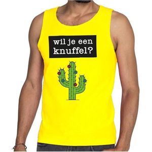 Wil Je Een Knuffel Tekst Tanktop / Mouwloos Shirt Geel Heren - Heren Singlet Wil Je Een Knuffel? S