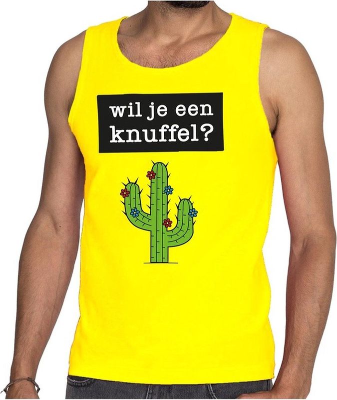 Wil Je Een Knuffel Tekst Tanktop / Mouwloos Shirt Geel Heren - Heren Singlet Wil Je Een Knuffel? S