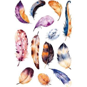 13x Veren thema stickers met aquarel print - decoratie stickers - stickervellen - knutselspullen - Stickers
