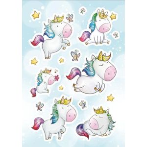 16x Eenhoorn dieren stickers met strasssteentjes - kinderstickers - stickervellen - knutselspullen