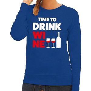 Time to drink Wine tekst sweater blauw voor dames - Feesttruien