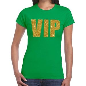 VIP tekst t-shirt groen dames - dames shirt VIP glitter goud