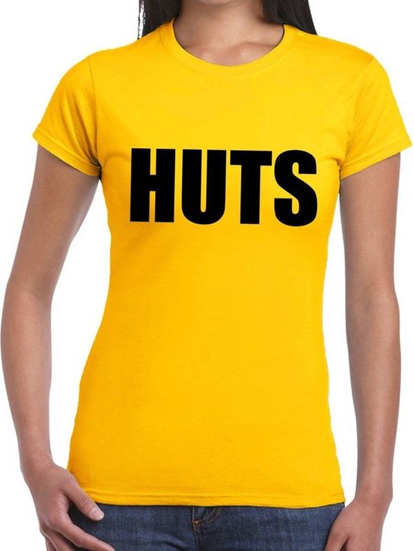 HUTS tekst t-shirt geel dames - dames shirt HUTS