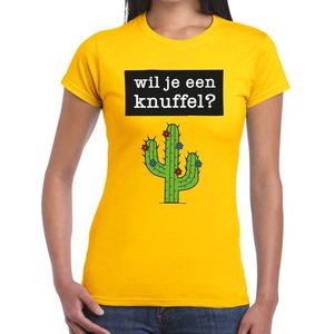 Wil je een knuffel tekst t-shirt geel dames - dames shirt Wil je een knuffel?