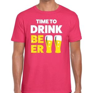 Time to drink Beer tekst t-shirt roze heren - Feestshirts