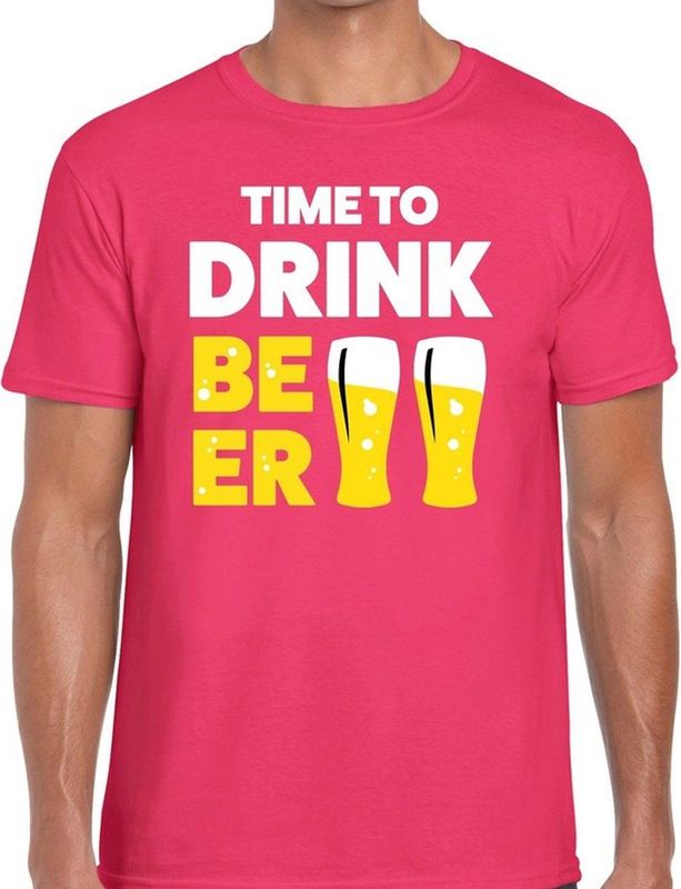 Time to drink Beer tekst t-shirt roze voor heren - heren feest t-shirts