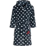 Kinder Badjas - Donkerblauw - Hartjesprint - Fleece - Met Capuchon