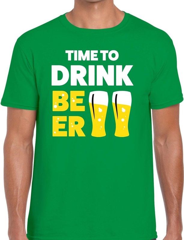 Time to drink Beer tekst t-shirt groen heren - feest shirt Time to drink Beer voor heren