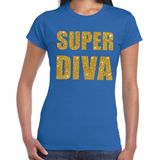 Super Diva gouden glitter tekst t-shirt blauw dames - dames shirt Super Diva