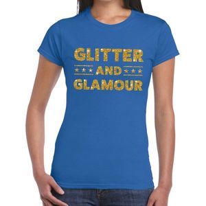 Glitter and Glamour gouden glitter tekst t-shirt blauw dames - dames shirt Glitter and Glamour