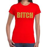 BITCH gouden glitter tekst t-shirt rood dames - dames shirt BITCH XXL