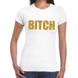 BITCH gouden glitter tekst t-shirt wit dames - dames shirt BITCH