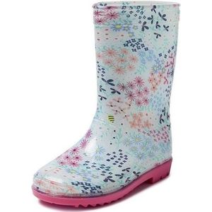 Blauwe peuter/kinder regenlaarzen gekleurde bloemetjes - Rubberen bloemenprint laarzen/regenlaarsjes voor kinderen