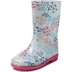 Blauwe kleuter/kinder regenlaarzen gekleurde bloemetjes - Rubberen bloemenprint laarzen/regenlaarsjes voor kinderen