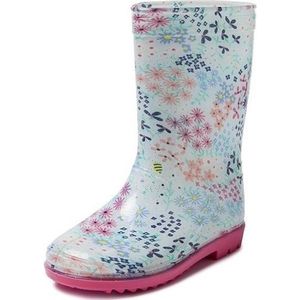 Blauwe kinder regenlaarzen gekleurde bloemetjes - Rubberen bloemenprint laarzen/regenlaarsjes voor kinderen